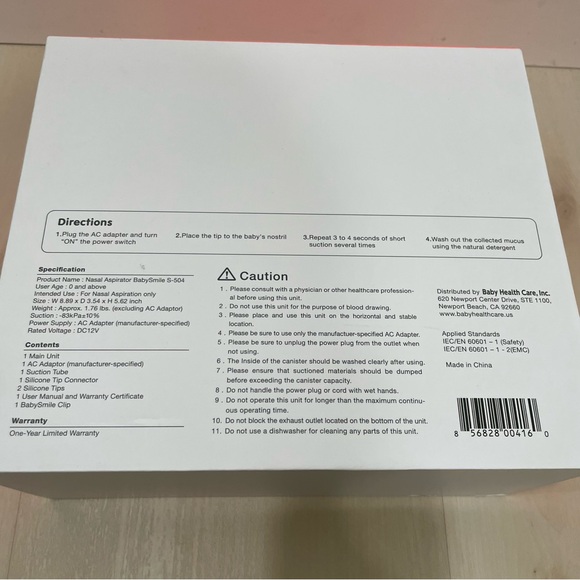 NIB BabySmile Electric Nasal Aspirator S-504 Baby Infant Nose Suction - Picture 5 of 11